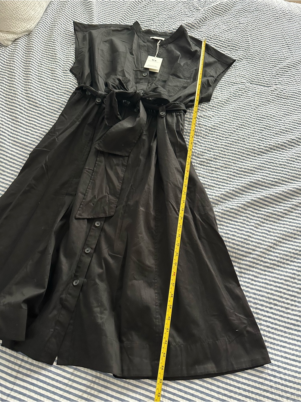 NWT Free Assembly Black Button-Front Midi Dress with Waist Tie - Picture 7 of 10